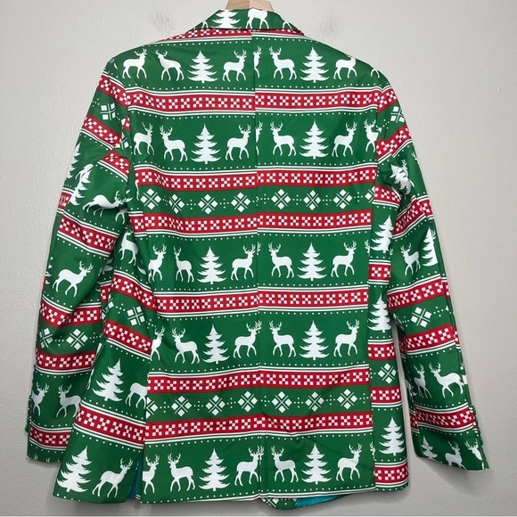 Suitmeister Men Blazer Sportscoat Small Nordic Reindeer Christ Suit Green - Picture 2 of 13